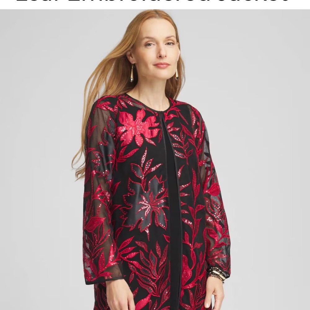 Elegant Black and Red Floral Women's Jacket
Great for holidays